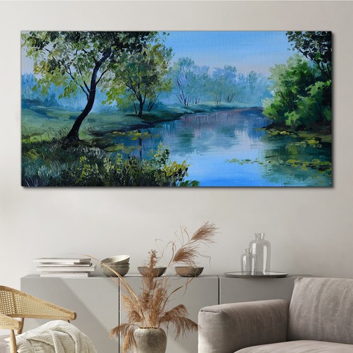 Malerei wald bäume - wald, fluss